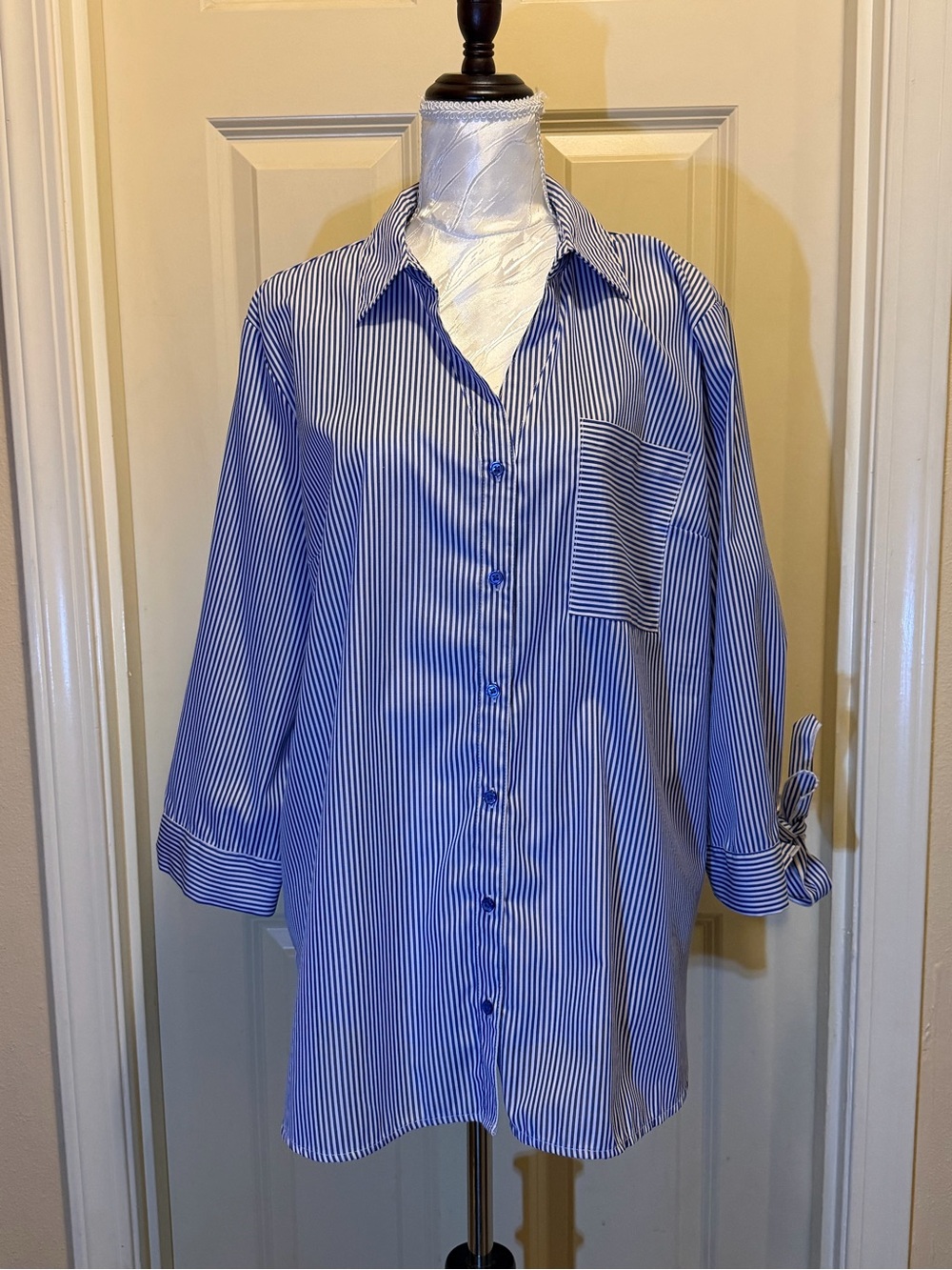 EST 1946 Women’s Blue Pinstripe Button-Down Shirt - Relaxed Fit